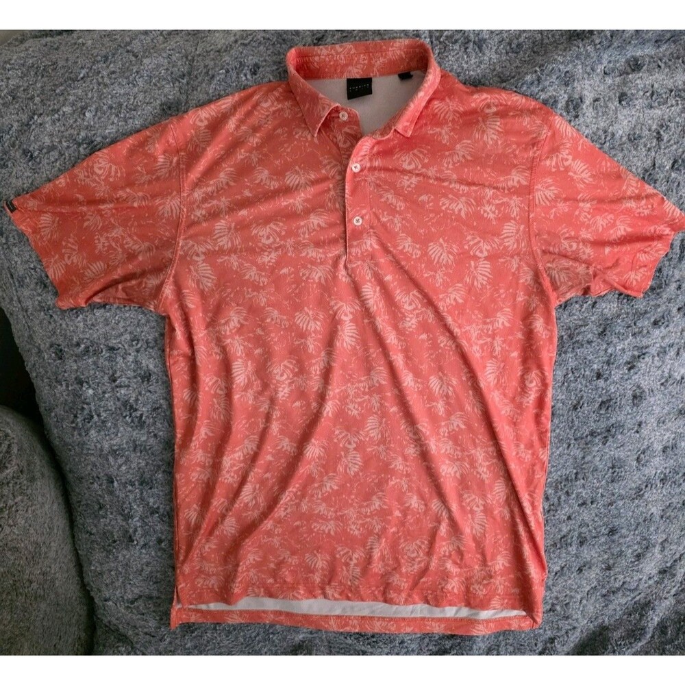 Dunning Golf Men's Orange  Tropical Palm Print Golf Polo Shirt LARGE